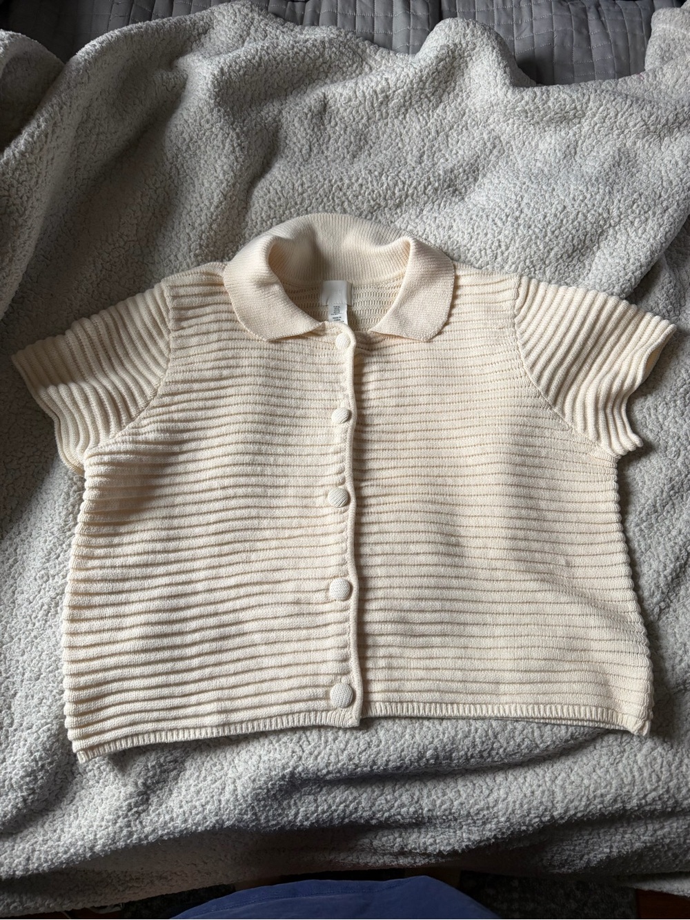 H&M Cream Ribbed Short-Sleeve Button Cardigan